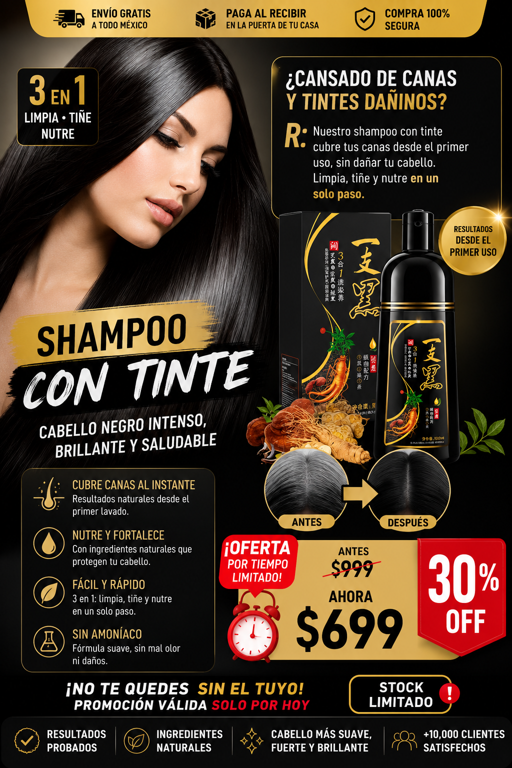 SHAMPOO 3 EN 1 PARA TEÑIR CANAS 500ML